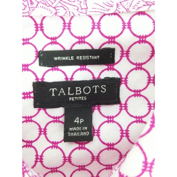 Talbots button Front Flouse Pink Geometric Sz 4P - Picture 7 of 8